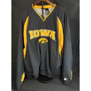 Iowa Hawkeyes Jacket Mens 2XL Black Yellow NCAA Football Starter Pullover V Neck
